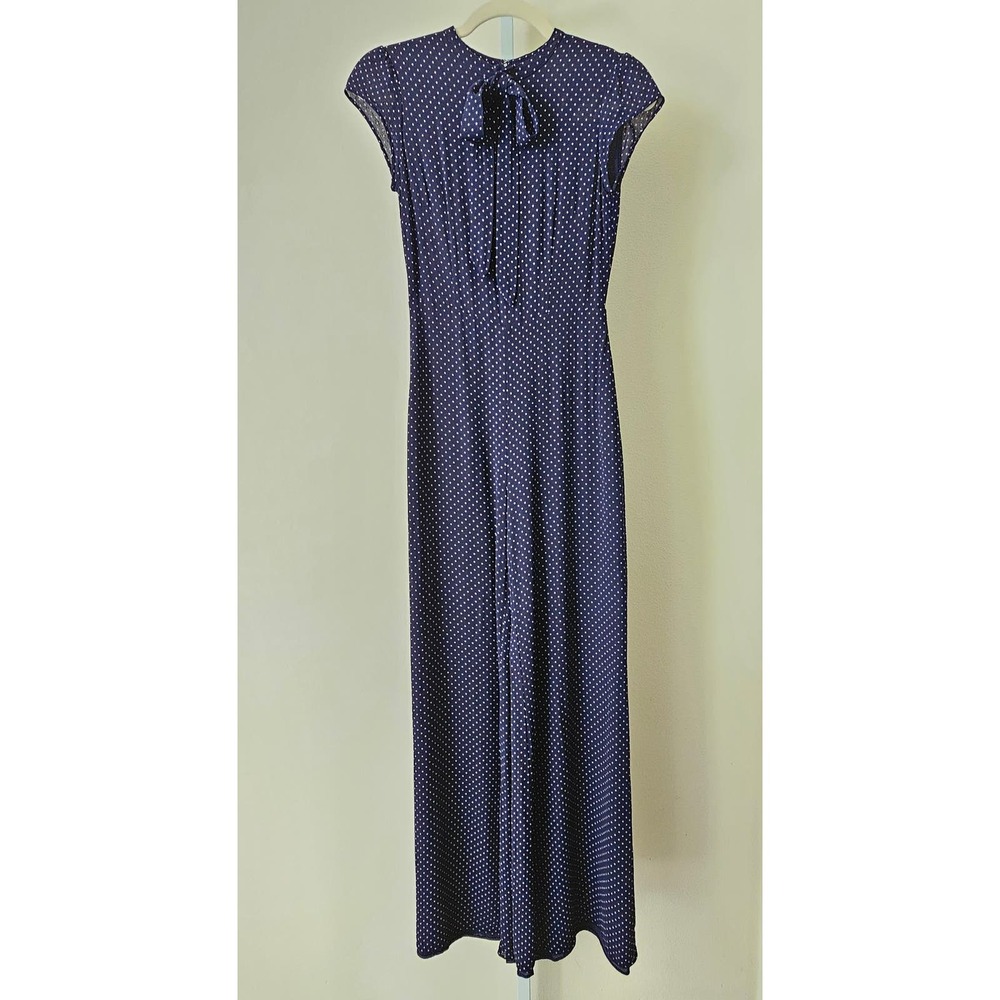 REFORMATION Elaine Navy Blue Polka Dot Mock Neck Wide Leg Jumpsuit Sz 4